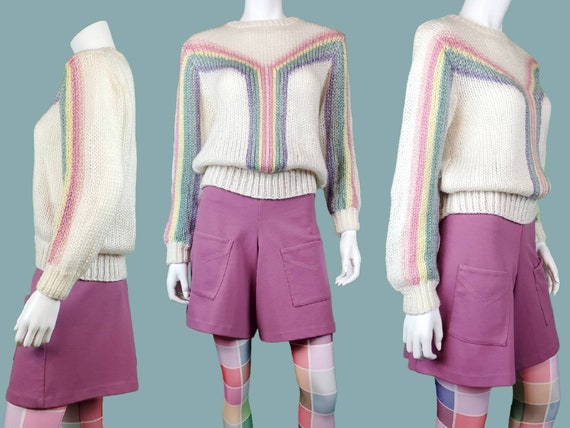 Pastel chunky rainbow sweater from the 70s. Pullo… - image 2