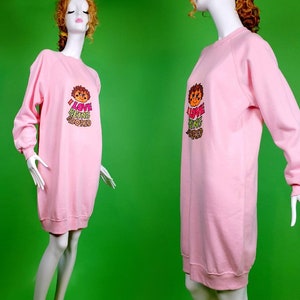 Vintage sweatshirt dress with cute 70s cartoon. Valentines Day Nightshirt, loungewear, pajamas. One of a kind Size L/XL image 2