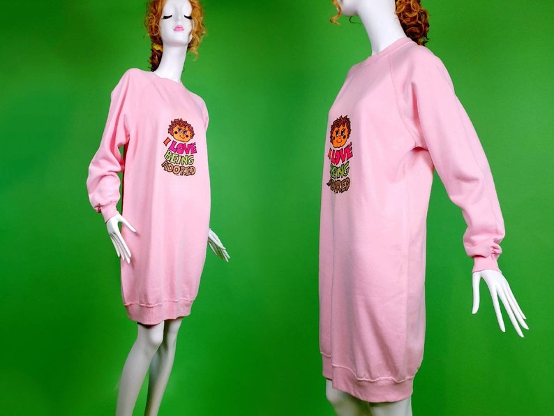 Vintage sweatshirt dress with cute 70s cartoon. Valentines Day Nightshirt, loungewear, pajamas. One of a kind Size L/XL image 2