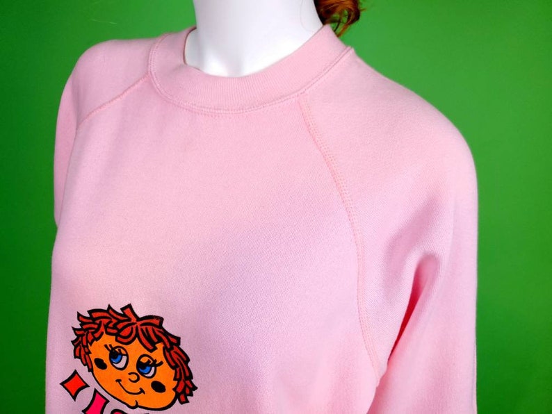 Vintage sweatshirt dress with cute 70s cartoon. Valentines Day Nightshirt, loungewear, pajamas. One of a kind Size L/XL image 4