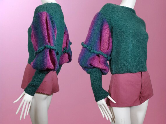 Unique vintage wool sweater bouclé knit mutton sl… - image 4