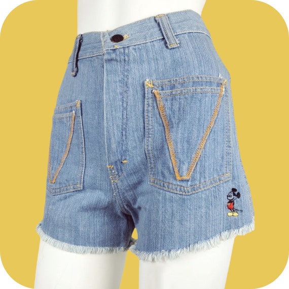 Vintage 70s Mickey Mouse Denim Shorts: High Rise Cut-offs