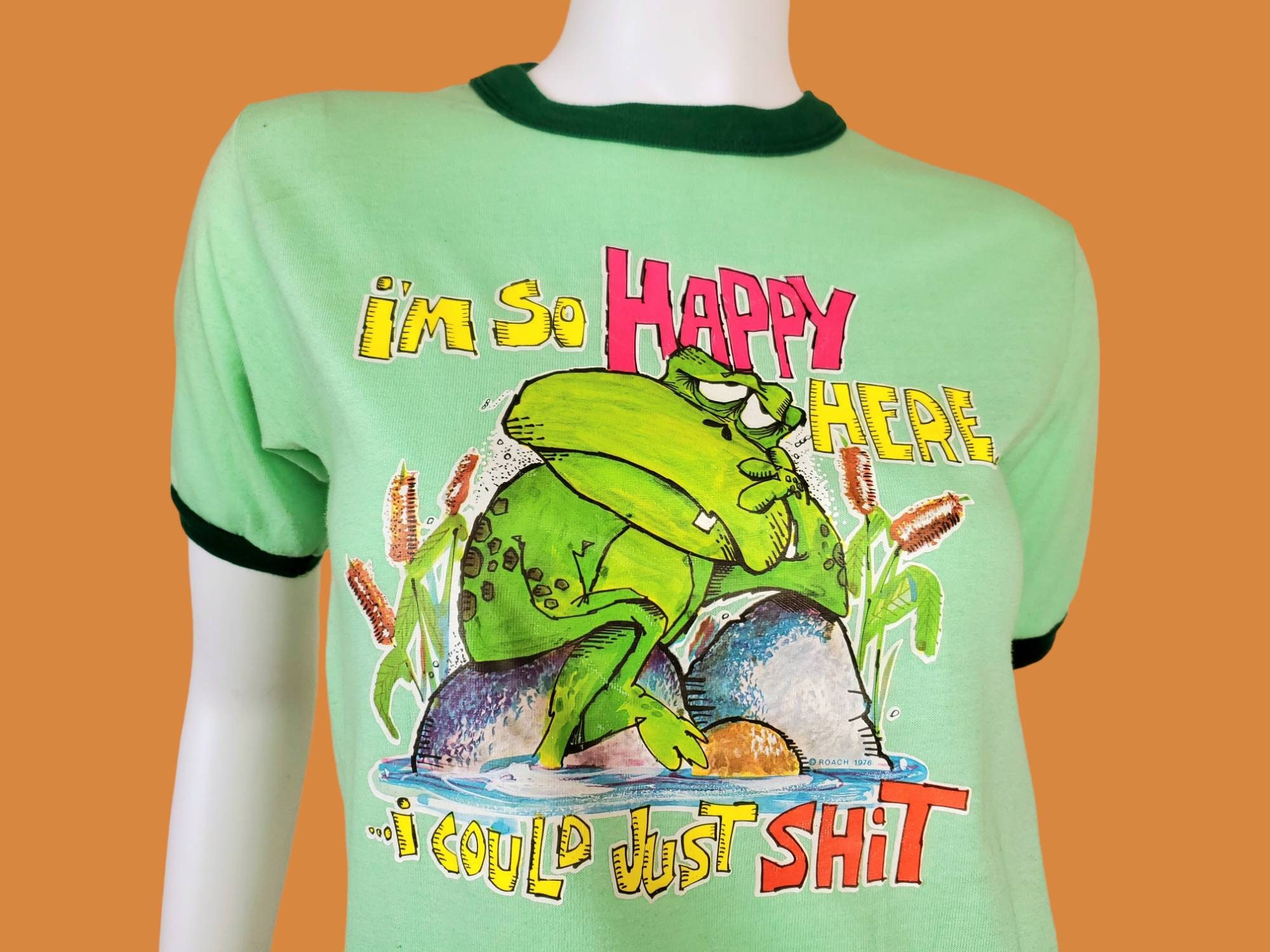 ROACH '76 Frog T-shirt. Heathered Pistachio Green Ringer Tee