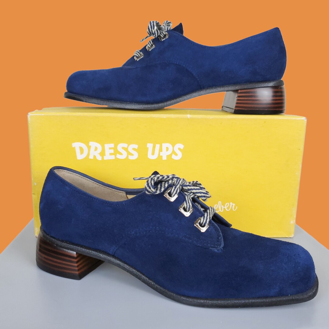Vintage 1960s Blue Suede Oxfords: Mod Dress Shoes (7 Slim  display picture 1