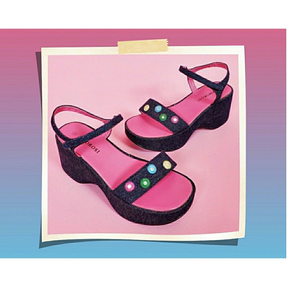 Vintage 90s chunky wedge bubblegum sandals.