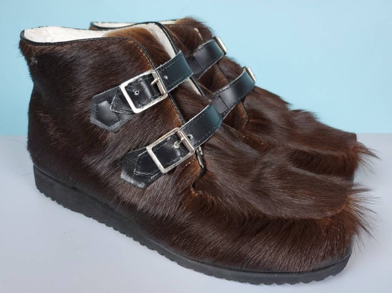 1960s mod winter booties. Dark chocolate fur. She… - image 1