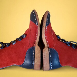 1960s leather mod boots wingtips vintage red blue suede booties ankle boots mocassins rock n roll M 8.5/W 10 image 5