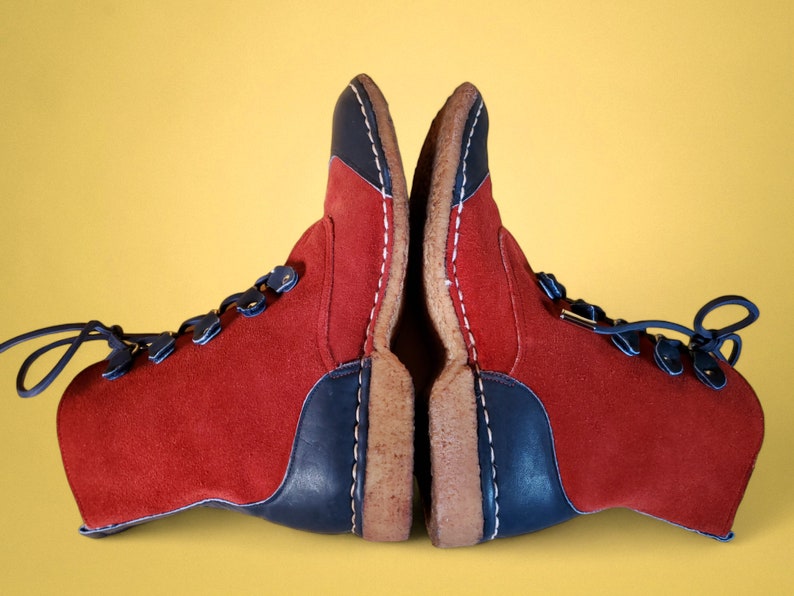 1960s leather mod boots wingtips vintage red blue suede booties ankle boots mocassins rock n roll M 8.5/W 10 image 5