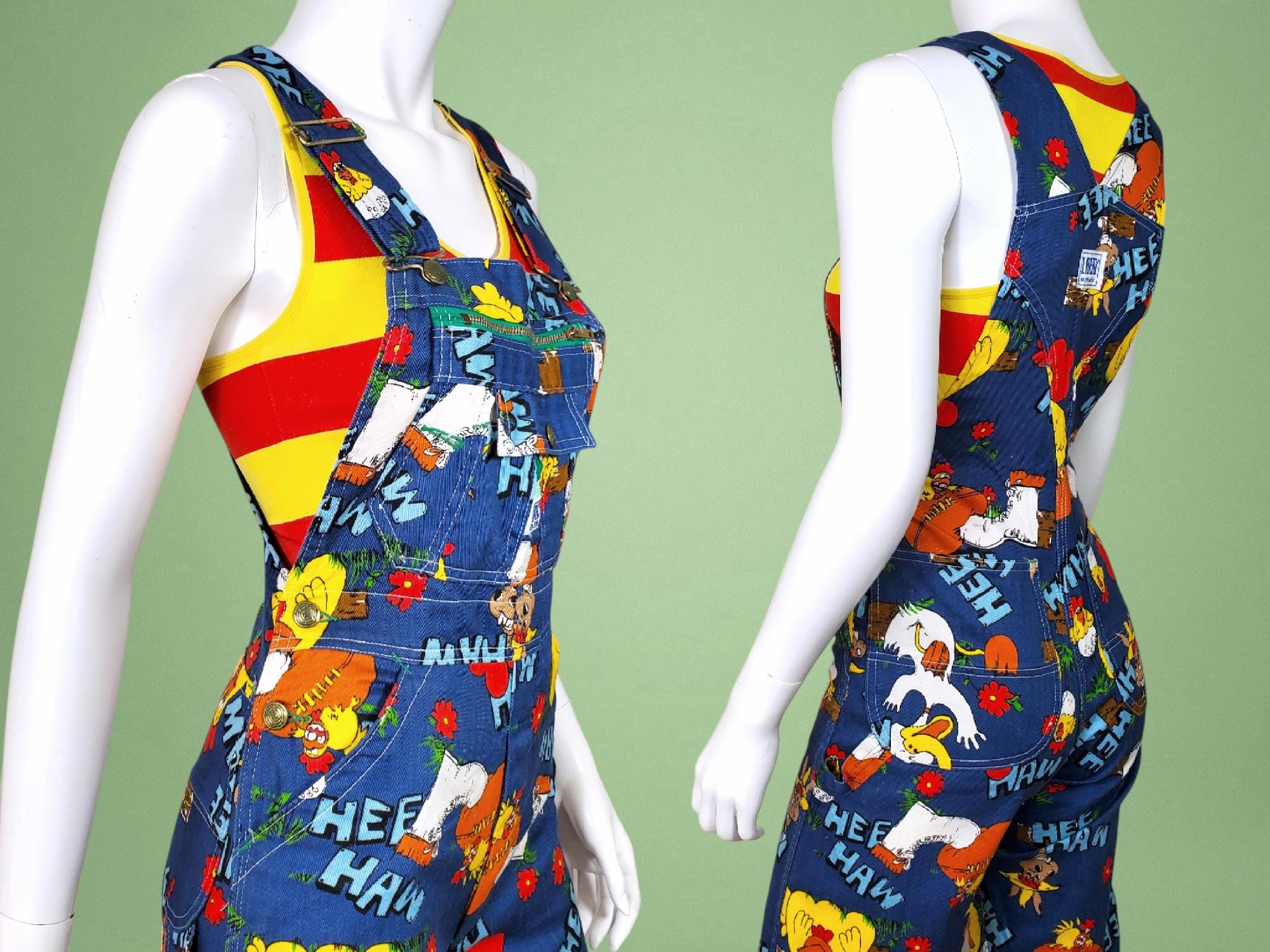 1970s Hee Haw Cartoon Overalls, Liberty Novelty Print (XS) - Etsy