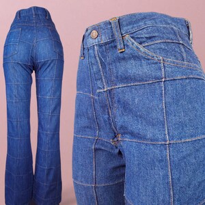 Window Pane Vintage Jeans 1970s Sears Jeans Joint Patchwork Denim