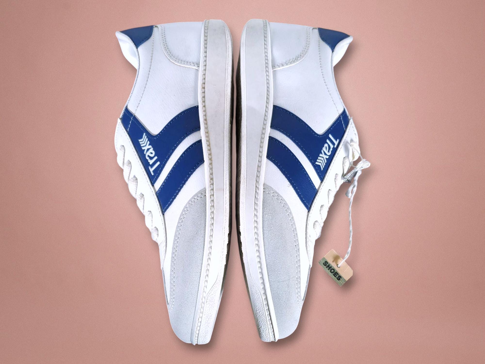 1970s TRAX Vinyl Sneakers, Deadstock White/blue Shoes (M 7.5/W 9 