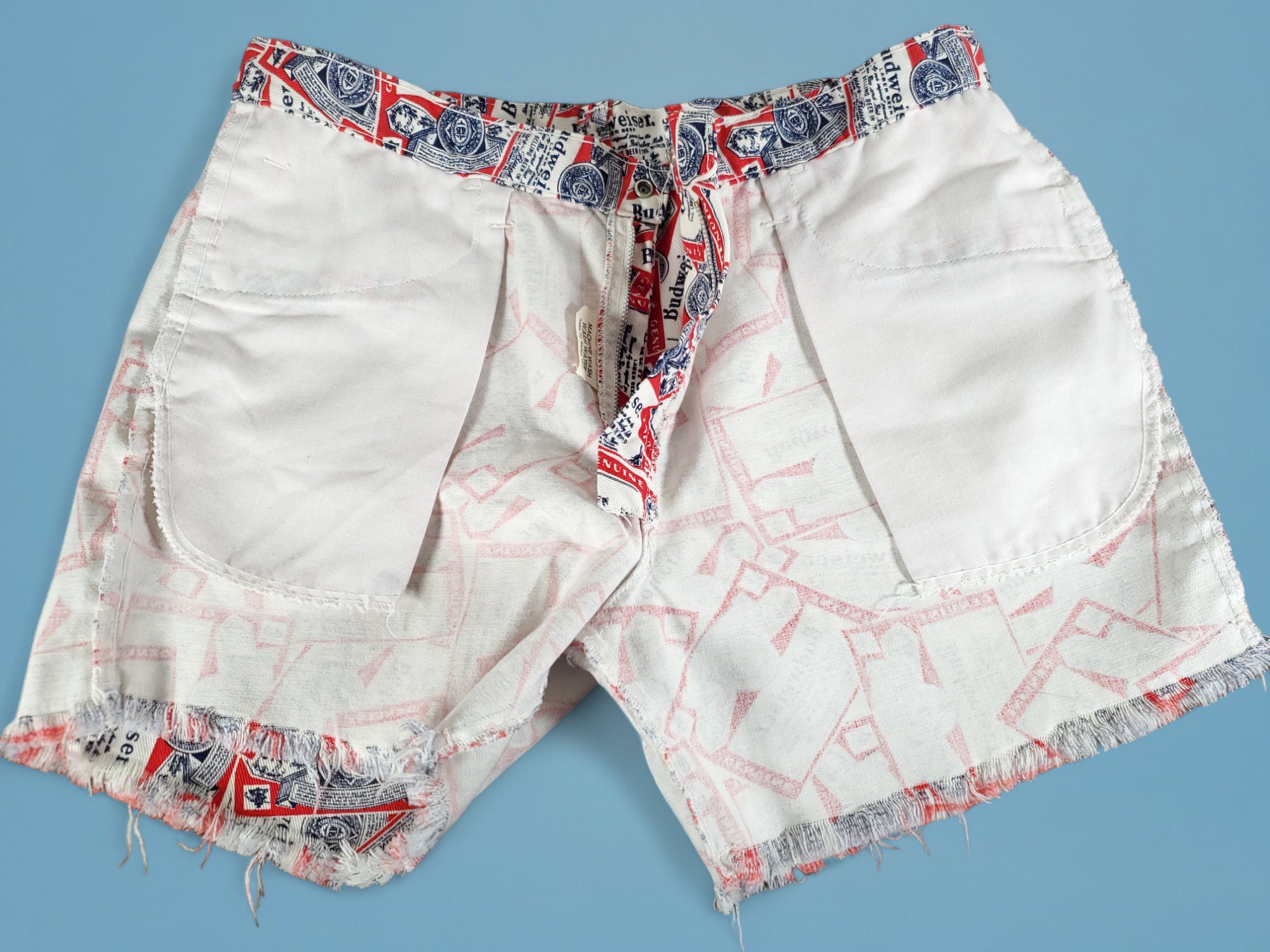 1970s Budweiser Shorts Cut-off Vintage Iconic Beer Red White