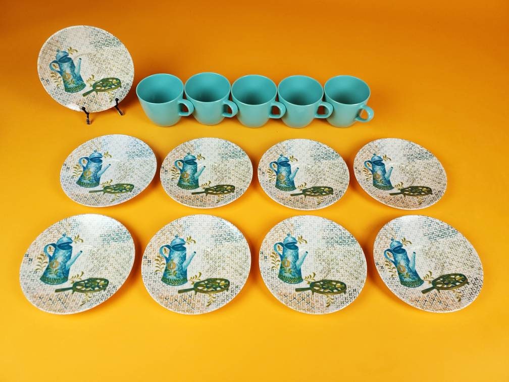 Vintage 60s Melamine Dinnerware. MCM Home Decor Dishes Etsy