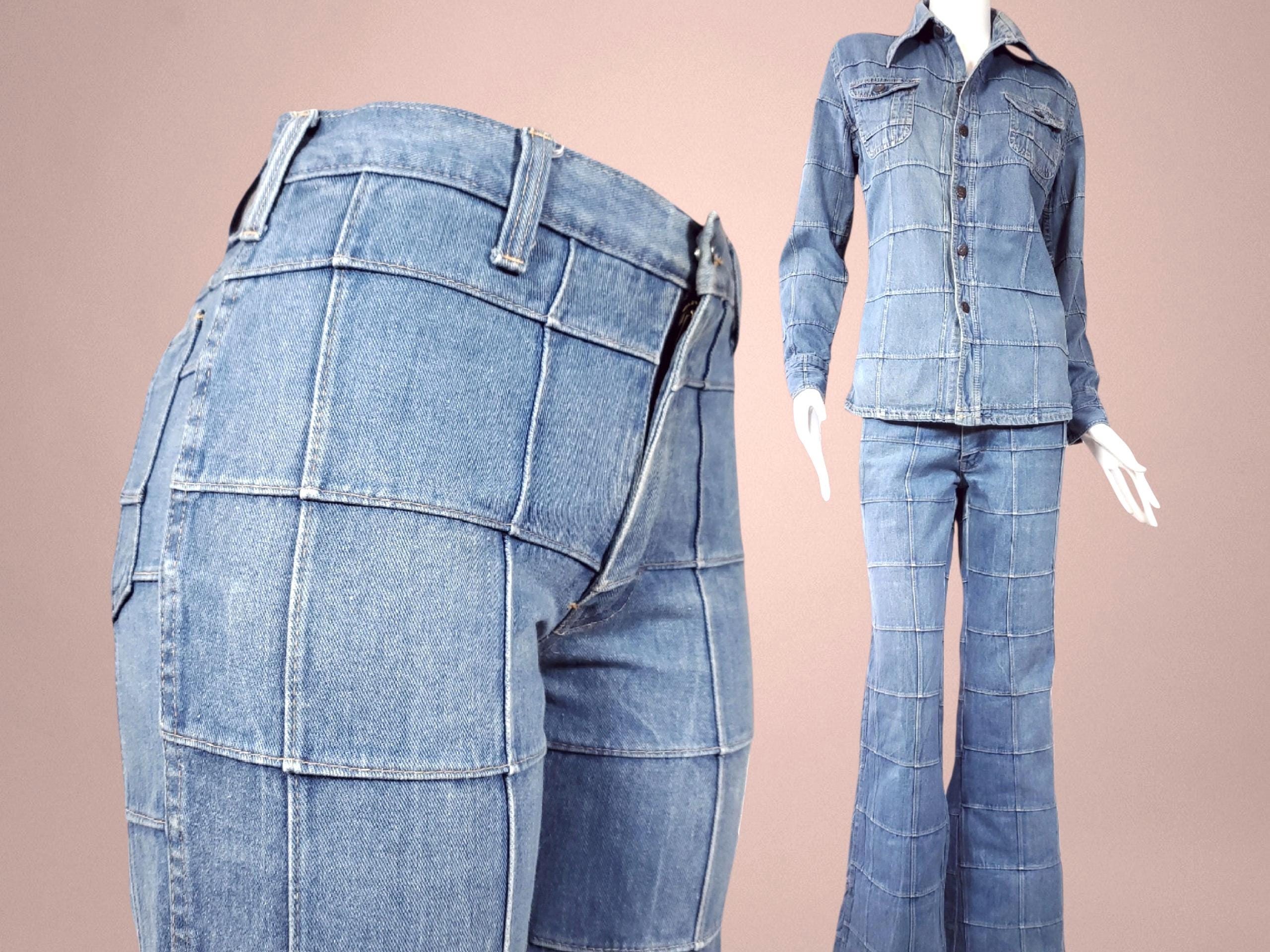 1970s BRITTANIA Patchwork Denim Bell Bottom Set, Window Pane 2