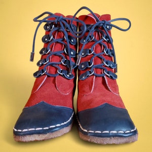 1960s leather mod boots wingtips vintage red blue suede booties ankle boots mocassins rock n roll M 8.5/W 10 image 2