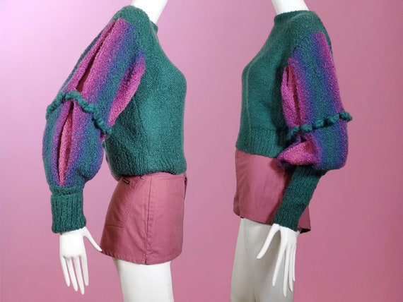 Unique vintage wool sweater bouclé knit mutton sl… - image 3