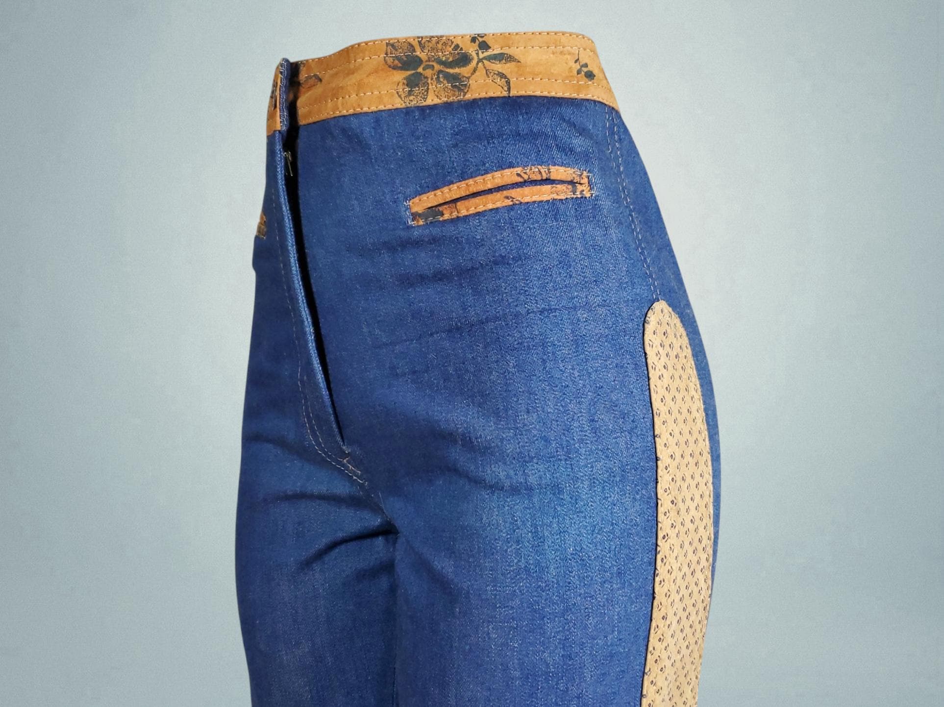 70s Vintage Leather Patchwork Denim Jean от NewYorktoNashville