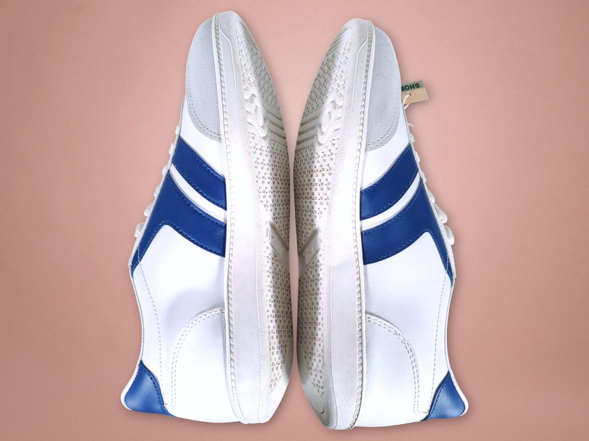 1970s TRAX Vinyl Sneakers, Deadstock White/blue Shoes (M 7.5/W 9