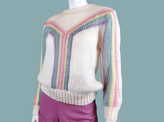 Pastel chunky rainbow sweater from the 70s. Pullo… - image 4