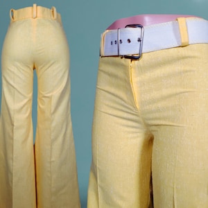 Vintage 70s Yellow Bell Bottom Pants: Low Rise Hiphugger, Size 29
