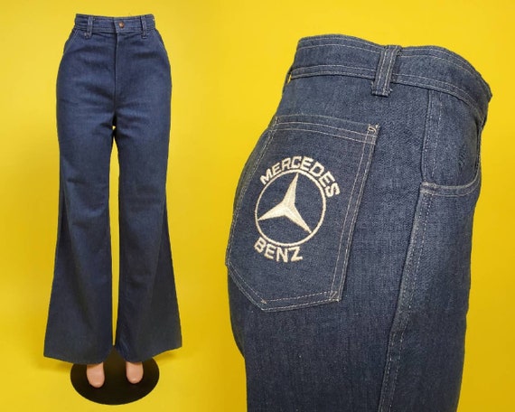 1970s Mercedes Benz embroidered blue jeans. High r