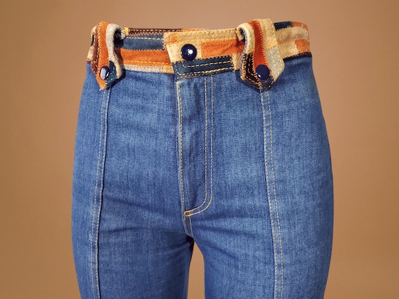 1970s leather patchwork jeans, true quintessentia… - image 6