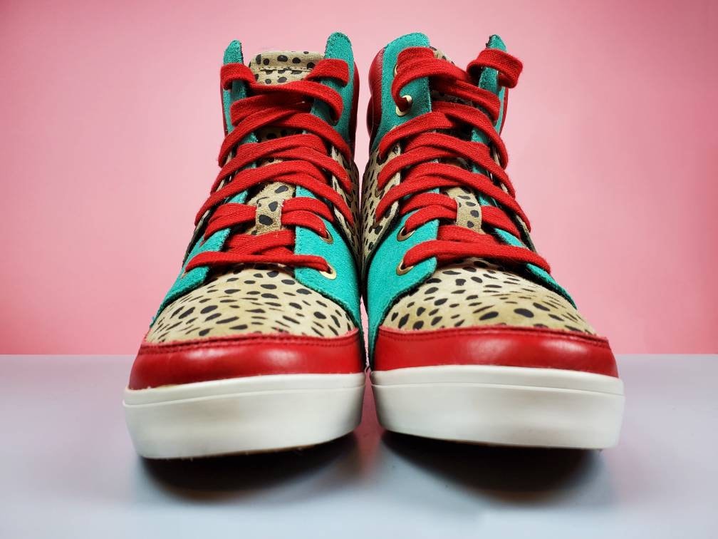 90s/y2k Hidden Wedge Sneakers. Colorblock Leopard Animal 90s/y2k Hidden Wedge Sneakers. Colorblock Leopard Animal