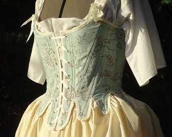 Custom-made chinoiserie corset with front/back lacing, 1760-1780, 18th century, Marie Antoinette style, romantic historical reenactment, cosplay