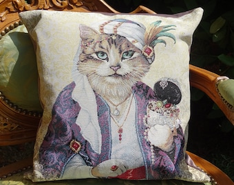 Cushion cover tapestry cat pasha sultan mahajarah 44x44 cm historical decoration living room