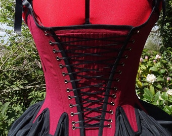 Custom-made "Dark Passion" corset, historical recreation of Marie Antoinette's cottagecore style (1770-1790)