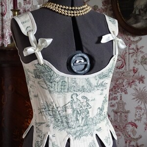 CUSTOMIZED corset Alice 18th century Marie-Antoinette rococo romantic pageant/cosplay in toile de Jouy and satin ribbons image 2