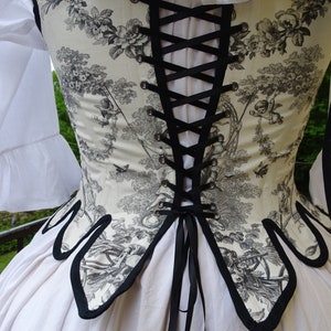 Corset CUSTOM MADE 18th century Marie-Antoinette romantic rococo historical re-enactment / cosplay in toile de Jouy and satin ribbons