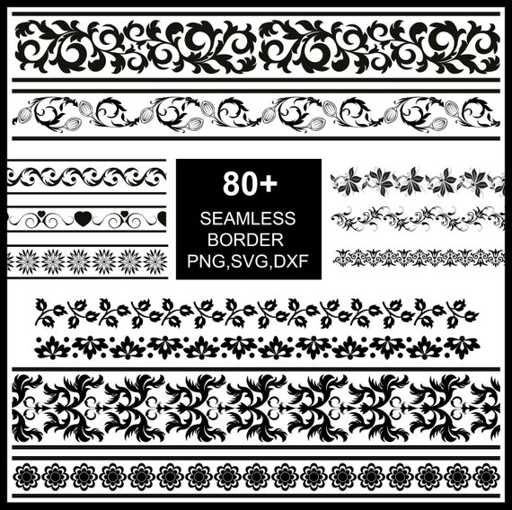 Seamless Border Patterns Bundle Png Svg Dxf 80 Seamless - Etsy