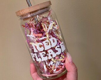 ICED PLEASE | Coffee Glass Can | Iced Coffee Glass | Beer GLASS | Drinking Glass | Beer Can Glass | Iced Coffee | 16oz Glass Can | Gifts |