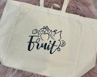Reusable Tote Grocery Bag | 100% Cotton Canvas | Large Tote Bag | Shopping Bags | Foldable | Eco-Friendly | Heavy Duty | Fruit
