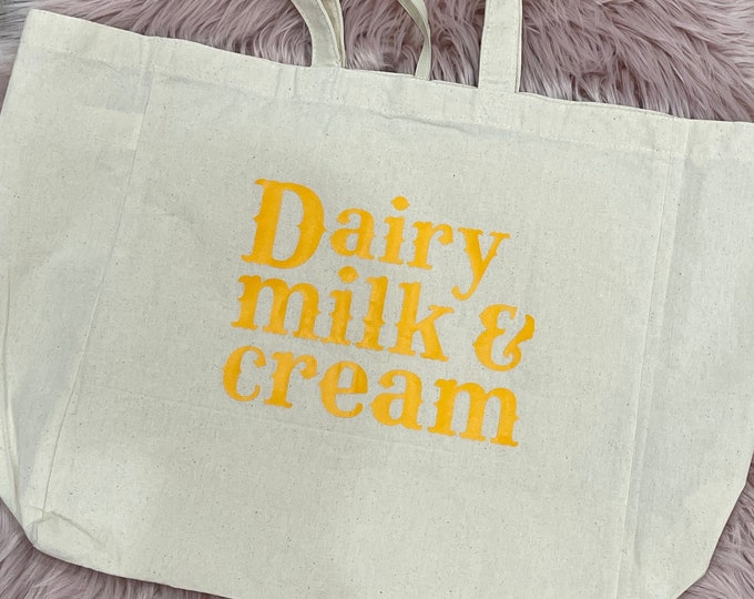 Reusable Tote Grocery Bag | 100% Cotton Canvas | Large Tote Bag | Shopping Bags | Foldable | Eco-Friendly | Heavy Duty | Dairy Milk Cream