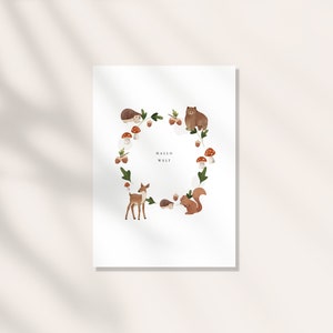 POSTKARTE WALD 01 / WALDTIERE Kinder Postkarten für Kinder, Baby, Geburt, Affirmationen