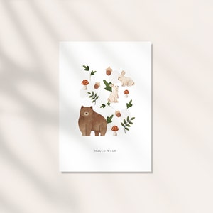 POSTKARTE WALD 05 / WALDTIERE Kinder Postkarten für Kinder, Baby, Geburt, Affirmationen