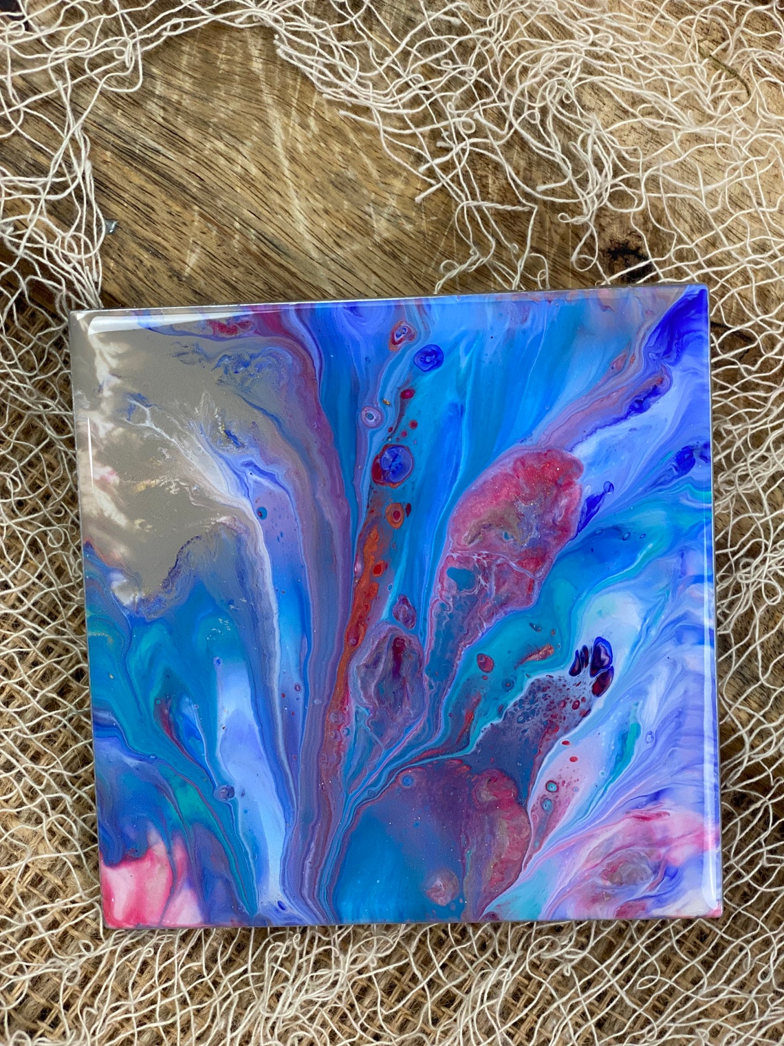 Hand painted coasters set of 4. Acrylic paint finished with Etsy