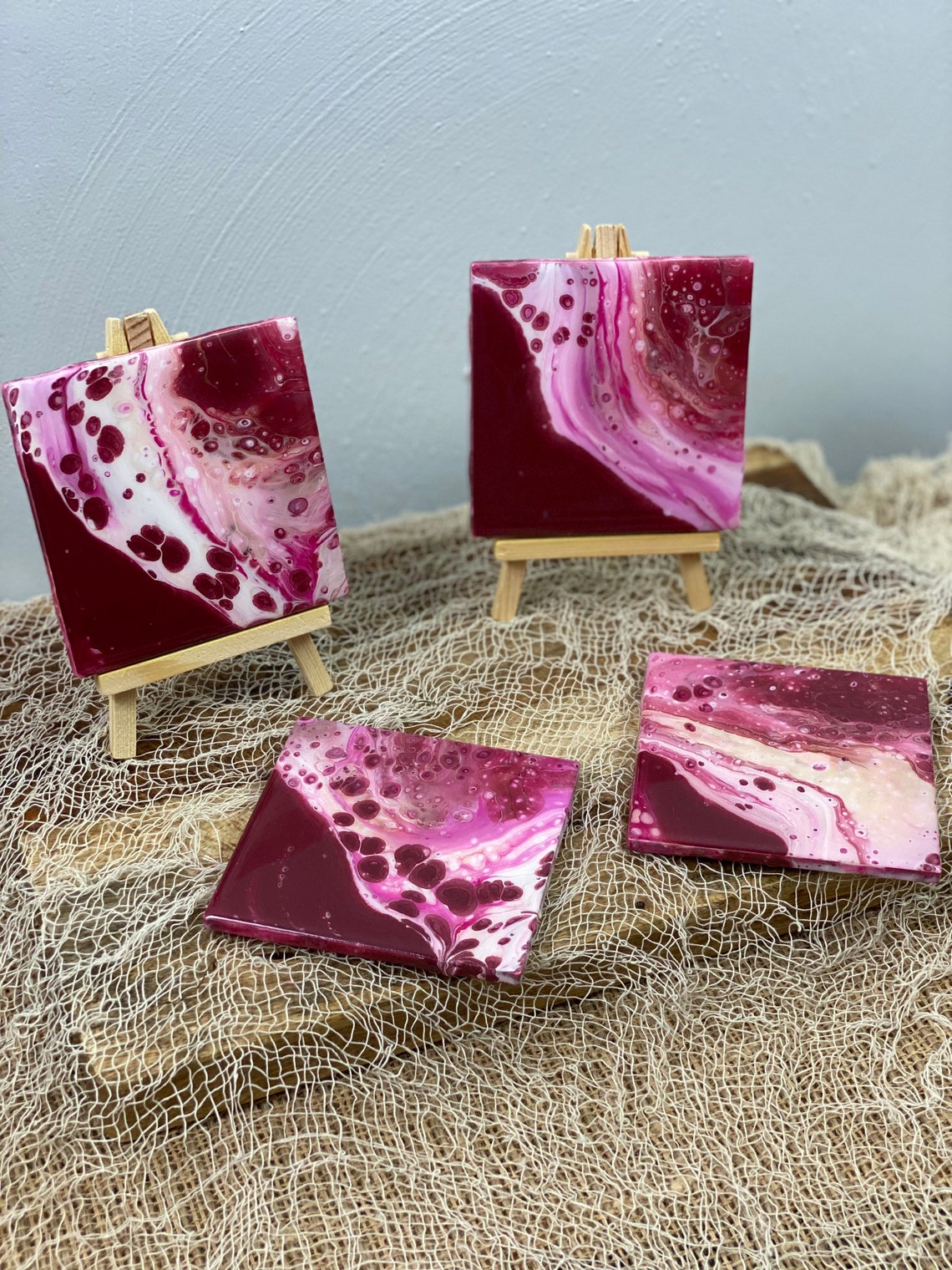 Hand painted coasters set of 4. Acrylic paint finished with Etsy