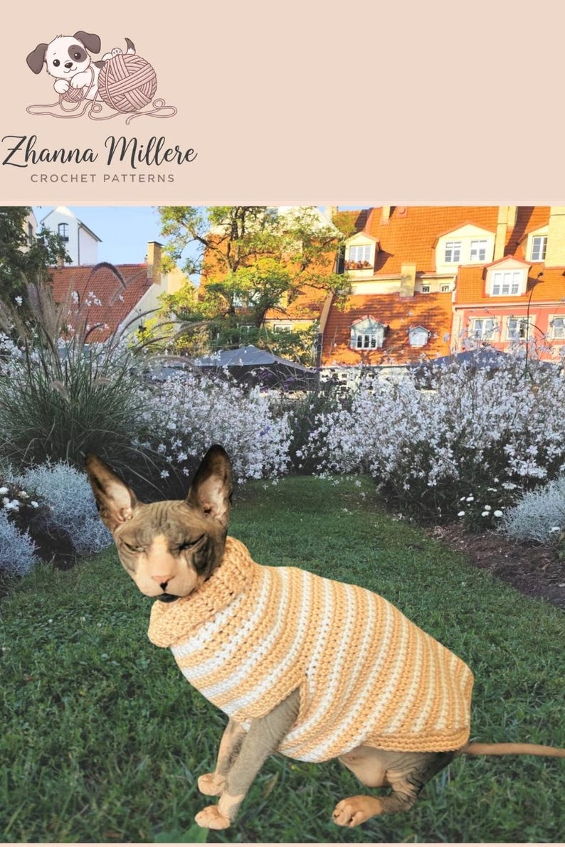 Sphynx cat sweater pattern, Crocheted sweater for cat pattern, Crochet dog sweater pattern, sphynx cat clothes, cat sweater crochet pattern. image 14