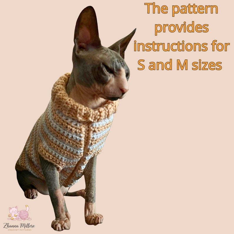 Sphynx cat sweater pattern, Crocheted sweater for cat pattern, Crochet dog sweater pattern, sphynx cat clothes, cat sweater crochet pattern. image 4