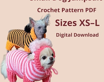 Dog Jumpsuit Crochet Pattern PDF – Hooded Pet Sweater with Legs – Digital Download – Sizes XS-L – Harness Opening