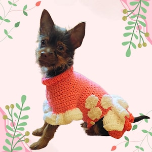 Designer hondenjurken, haakpatroon, hondenkleding, kleding grote honden, sphynx kattentrui, gehaakt puppytruipatroon, patroon hondenjurk.