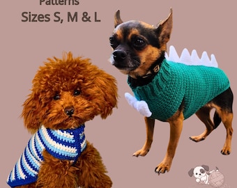 Crochet Dog Sweater Pattern Bundle, Dragon & Stripy Snuggler (PDF Pattern, S-L Sizes)