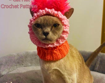 Crochet Cat Hat Pattern, Beanie with Pom Poms (PDF Pattern)