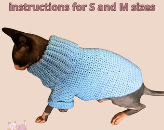 Cat sweater, crochet patterns, sphynx cat clothes, pattern for cat, cat winter coats, cat jacket, dog winter coat, easy crochet pattern.