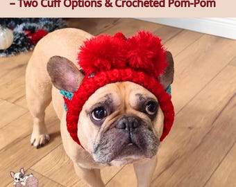 Dog hat, crochet pattern, dog hat with ear holes, dog costume, beginner crochet pattern, French Bulldog hat, dog winter hat, dog accessories