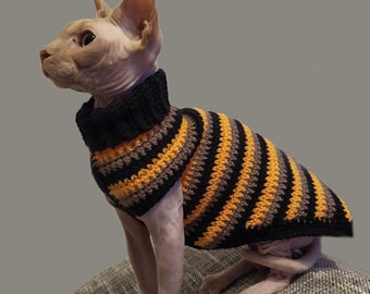 Crochet Cat Sweater Pattern: Striped Sphynx Clothes (PDF Pattern)