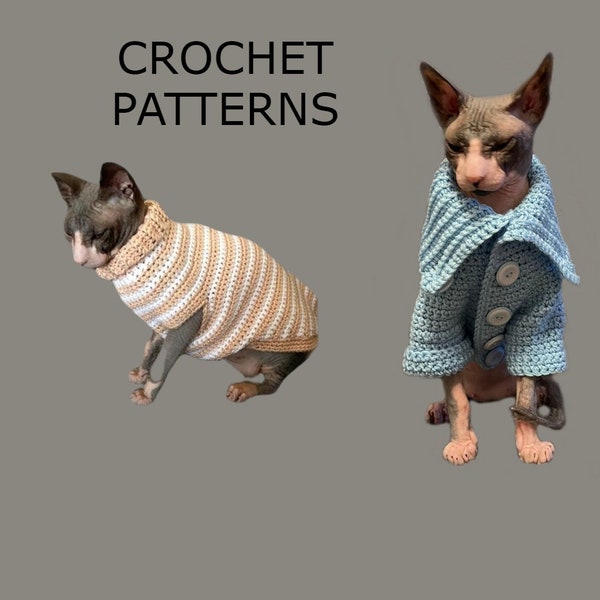 Pull pour chat Sphynx, motif pull pour chat au crochet, manteau d'hiver pour chat, pull pour petit chien, vêtements pour animaux de compagnie, chien moyen, chihuahua, modèle pdf.